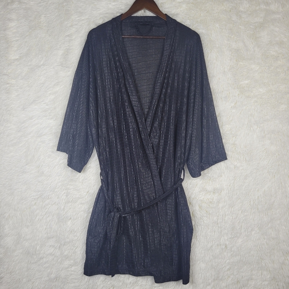 Fredericks Of Hollywood Large Black Geometric Sheer Robe Feminine Sexy Witchy